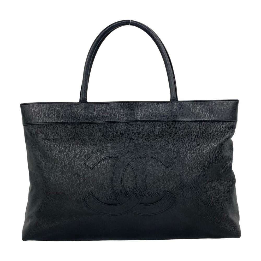 CHANEL Coco Mark Caviar Skin Leather Handbag Tote Bag Black 330-3